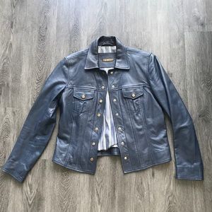 Massimo Dutti Blue Leather Jacket